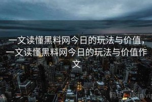 一文读懂黑料网今日的玩法与价值，一文读懂黑料网今日的玩法与价值作文
