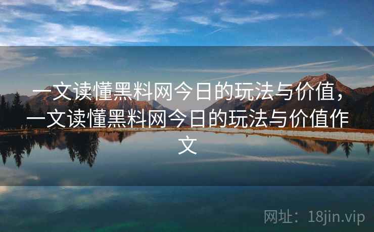 一文读懂黑料网今日的玩法与价值，一文读懂黑料网今日的玩法与价值作文